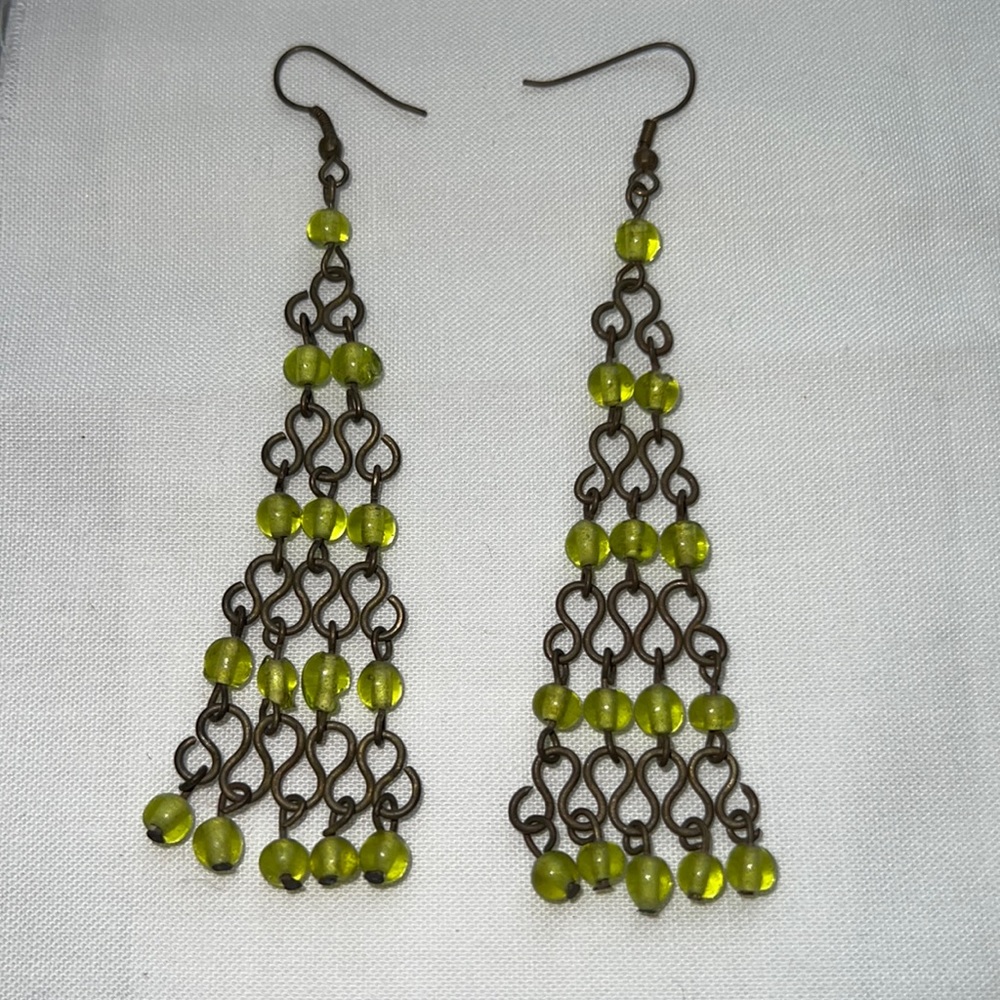 Antique brass beaded chandelier earrings